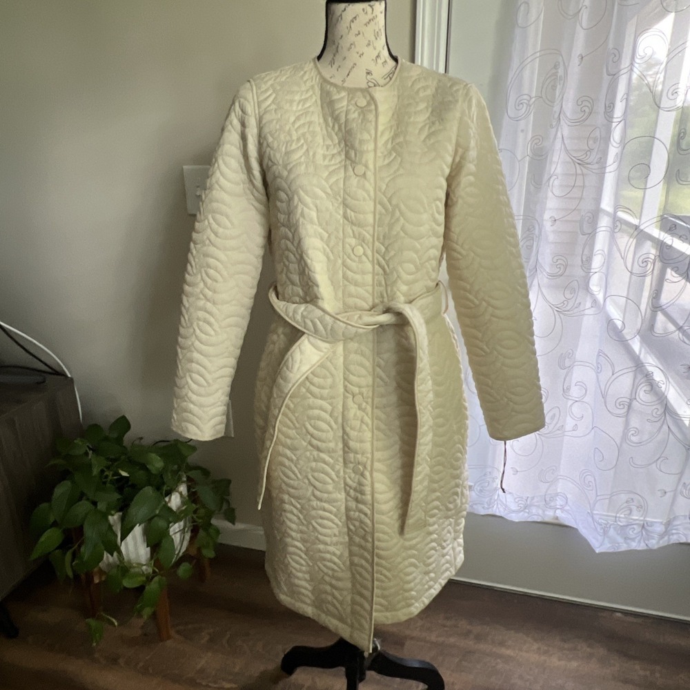 Bagatelle Quilted Car Coat‎ Women's Small Light Beige Belted Snap Button